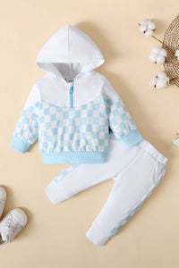 Baby Checkered Quarter-Zip Hoodie and Joggers Set