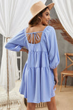 Square Neck Tie Back Tiered Dress