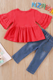 Toddler Girls' Peplum Top and Embroidered Jeans set